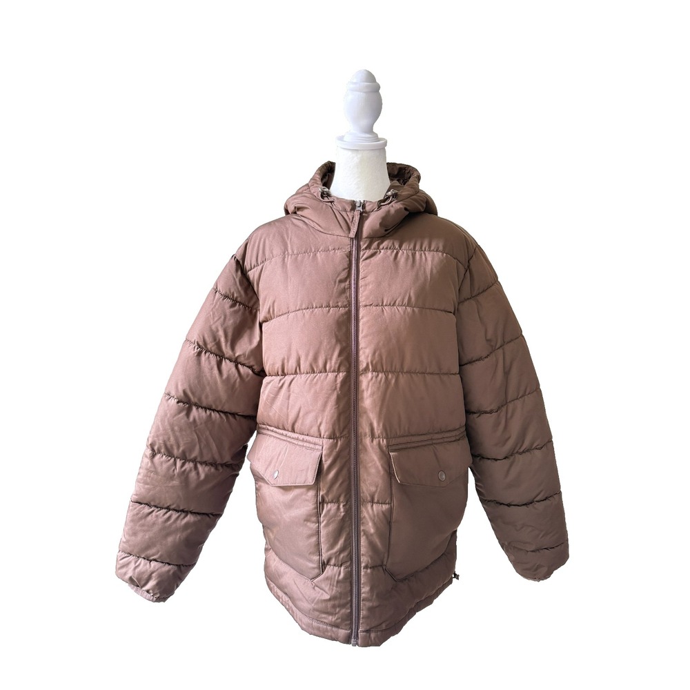Old Navy Womens Sz S Hooded Puffer Jacket Coffee Brown Quilted Warm Winter Coat